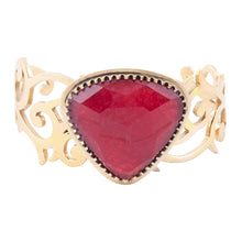 Load image into Gallery viewer, Red Bordeaux Quartz Golden Statement Cuff Bracelet
