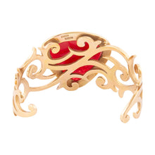 Load image into Gallery viewer, Red Bordeaux Quartz Golden Statement Cuff Bracelet