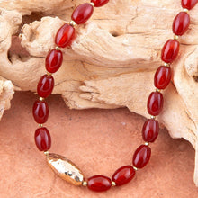 Load image into Gallery viewer, Orange Carnelian Golden Beaded Statement Necklace