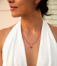 Load image into Gallery viewer, Red Coral Hart Pendant Golden Bronze Necklace