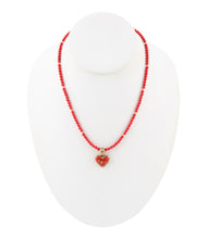 Load image into Gallery viewer, Red Coral Hart Pendant Golden Bronze Necklace