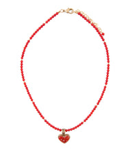 Load image into Gallery viewer, Red Coral Hart Pendant Golden Bronze Necklace
