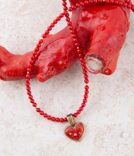 Load image into Gallery viewer, Red Coral Hart Pendant Golden Bronze Necklace