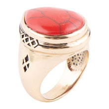 Load image into Gallery viewer, Red Howlite Golden Teardrop Ring
