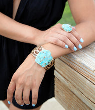 Load image into Gallery viewer, Refined Blue Turquoise Golden Statement Ring