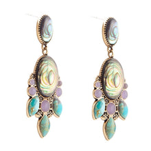 Load image into Gallery viewer, Regal Blue Abalone Mixed Stone Golden Statement Drop Earrings
