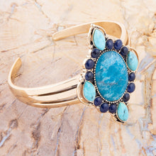 Load image into Gallery viewer, Regal Blue Apatite Mixed Stone Golden Cuff Bracelets