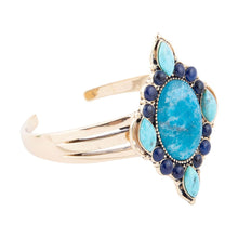 Load image into Gallery viewer, Regal Blue Apatite Mixed Stone Golden Cuff Bracelets