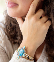 Load image into Gallery viewer, Regal Blue Apatite Mixed Stone Golden Cuff Bracelets