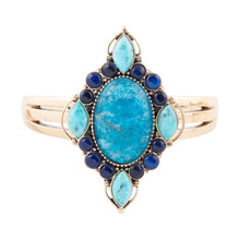 Load image into Gallery viewer, Regal Blue Apatite Mixed Stone Golden Cuff Bracelets