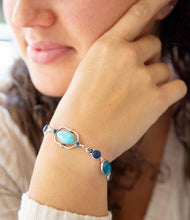 Load image into Gallery viewer, Regal Blue Turquoise and Apatite Sterling Silver Link Bracelet