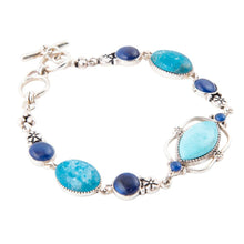 Load image into Gallery viewer, Regal Blue Turquoise and Apatite Sterling Silver Link Bracelet