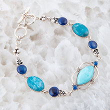 Load image into Gallery viewer, Regal Blue Turquoise and Apatite Sterling Silver Link Bracelet