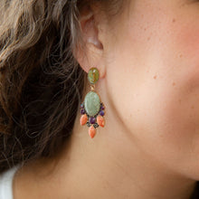 Load image into Gallery viewer, Regalia Blue Turquoise Purple and Orange Coral Goldden Post Drop Earrings