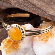 Load image into Gallery viewer, River Rocks Yellow Quartz and Golden Cuff Bracelet