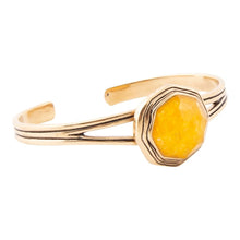 Load image into Gallery viewer, River Rocks Yellow Quartz and Golden Cuff Bracelet