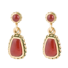 Load image into Gallery viewer, Roped Orange Carnelian Golden Drop Earrings