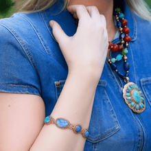 Load image into Gallery viewer, Roped Denim Blue Lapis Golden Link Bracelet