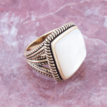 Load image into Gallery viewer, Roped White Mother of Pearl and Golden Statement Ring