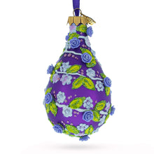 Load image into Gallery viewer, Embossed Roses on Purple Waterdrop Finial Glass Christmas Ornament