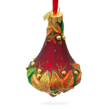 Load image into Gallery viewer, Leaves on Red Bell Shape Finial Glass Christmas Ornament