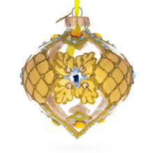 Load image into Gallery viewer, Jeweled Golden Leaves on Clear Onion-Shape Finial Glass Christmas Ornament