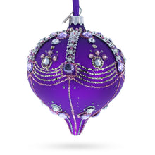 Load image into Gallery viewer, Sparkly Diamonds on Purple Onion-Shape Finial Glass Christmas Ornament