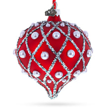 Load image into Gallery viewer, Pearl on Diamond Grid on Red Onion-Shape Finial Glass Christmas Ornament