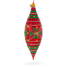 Load image into Gallery viewer, Red and Green Glitter Jeweled Elongated Pointed Teardrop Finial Glass Christmas Ornament
