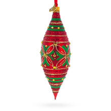 Load image into Gallery viewer, Red and Green Glitter Jeweled Elongated Pointed Teardrop Finial Glass Christmas Ornament