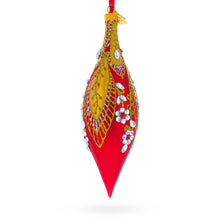 Load image into Gallery viewer, Red and Gold Jewel-Encrusted Elongated Pointed Teardrop Finial Glass Christmas Ornament