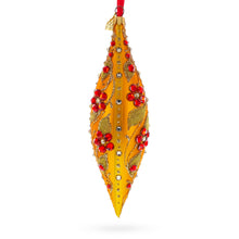 Load image into Gallery viewer, Gold and Red Floral Jeweled Elongated Pointed Teardrop Finial Glass Christmas Ornament