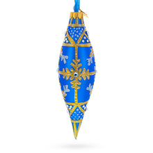 Load image into Gallery viewer, Royal Blue and Gold Snowflake Jeweled Elongated Pointed Teardrop Finial Glass Christmas Ornament