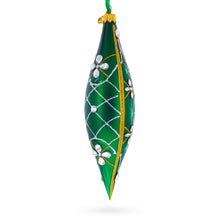 Load image into Gallery viewer, Emerald Jeweled Lattice Elongated Pointed Teardrop Finial Glass Christmas Ornament