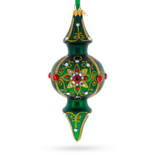 Load image into Gallery viewer, Emerald Baroque Jeweled Double-Ended Finial Drop Glass Christmas Ornament