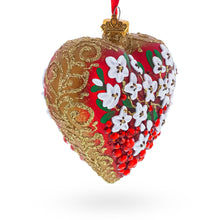 Load image into Gallery viewer, Embellished Ruby Floral Heart Glass Ornament