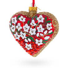 Load image into Gallery viewer, Embellished Ruby Floral Heart Glass Ornament