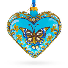 Load image into Gallery viewer, Turquoise Butterfly Elegance Heart Glass Ornament