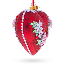 Load image into Gallery viewer, Pearl &amp; Ruby Jeweled Heart Glass Ornament