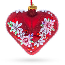 Load image into Gallery viewer, Pearl &amp; Ruby Jeweled Heart Glass Ornament