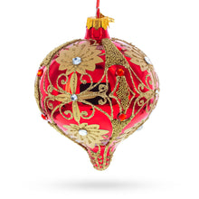 Load image into Gallery viewer, Regal Red &amp; Gold Scrollwork Jeweled Onion-Shape Finial Glass Christmas Ornament