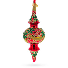 Load image into Gallery viewer, Holly &amp; Gold Scroll Double-Ended Finial Drop Glass Christmas Ornament