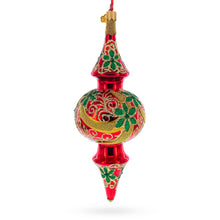 Load image into Gallery viewer, Holly &amp; Gold Scroll Double-Ended Finial Drop Glass Christmas Ornament