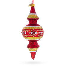 Load image into Gallery viewer, Golden Scroll &amp; Pearl Trim Double-Ended Finial Drop Glass Christmas Ornament