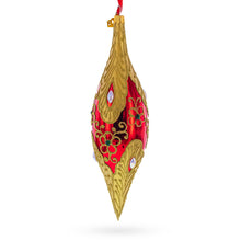 Load image into Gallery viewer, Gilded Petal &amp; Pearl Elongated Pointed Teardrop Finial Glass Christmas Ornament
