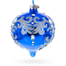 Load image into Gallery viewer, Blue Jeweled Silver Scroll Onion-Shape Finial Glass Christmas Ornament