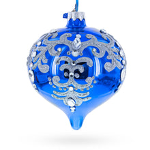 Load image into Gallery viewer, Blue Jeweled Silver Scroll Onion-Shape Finial Glass Christmas Ornament