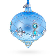 Load image into Gallery viewer, Blue Jeweled Lattice Diamond Onion-Shape Finial Glass Christmas Ornament