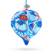 Load image into Gallery viewer, White and Blue Floral Blossom Onion-Shape Finial Glass Christmas Ornament