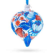 Load image into Gallery viewer, White and Blue Floral Blossom Onion-Shape Finial Glass Christmas Ornament